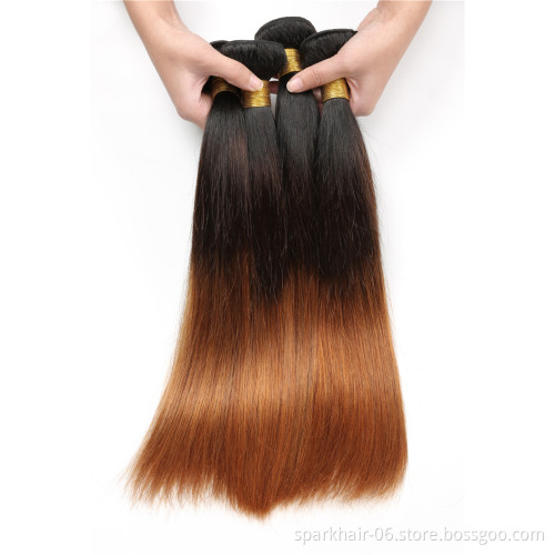 9a 100g SPARK Ombre Brazilian Remy Human Hair Weaving Bundle for Women Weave Hair Extension Black Brown Silky Straight 1b/4/30
